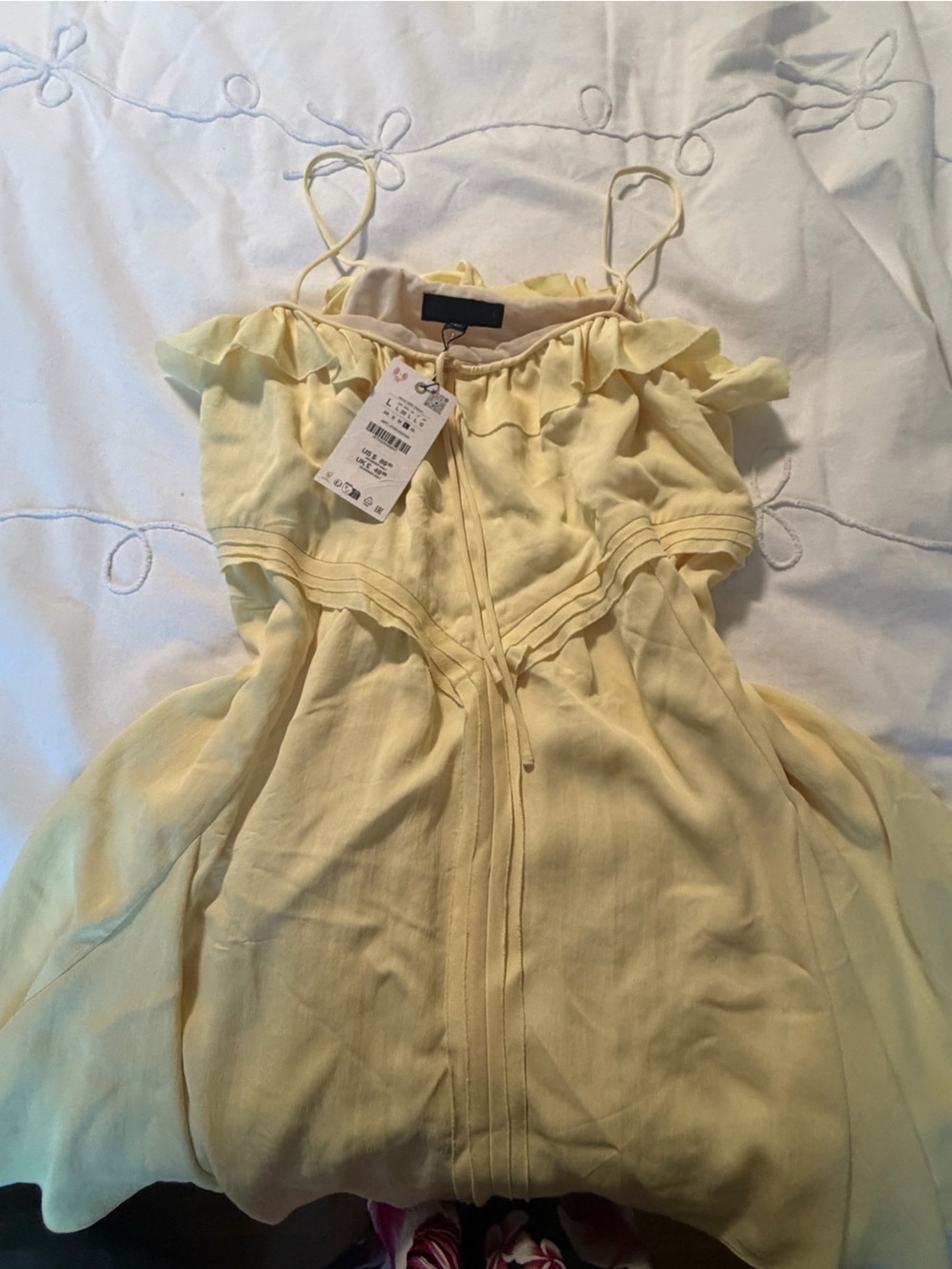 Zara Light Yellow Mini Dress with Drawstring Waist